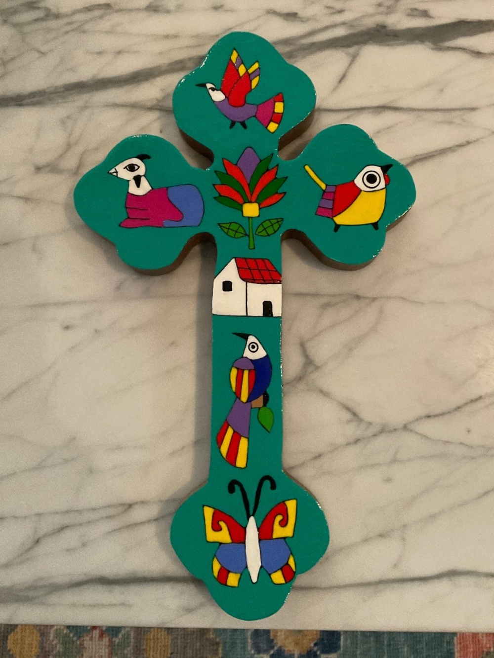 Hand made and hand painted colorful naive style cross from El Salvador